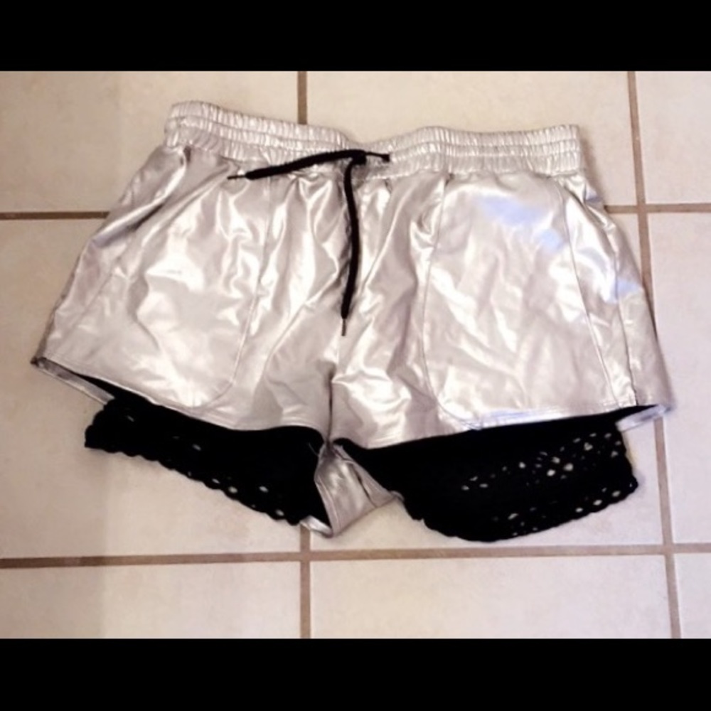 FOREVER21 holographic fishnet shorts
